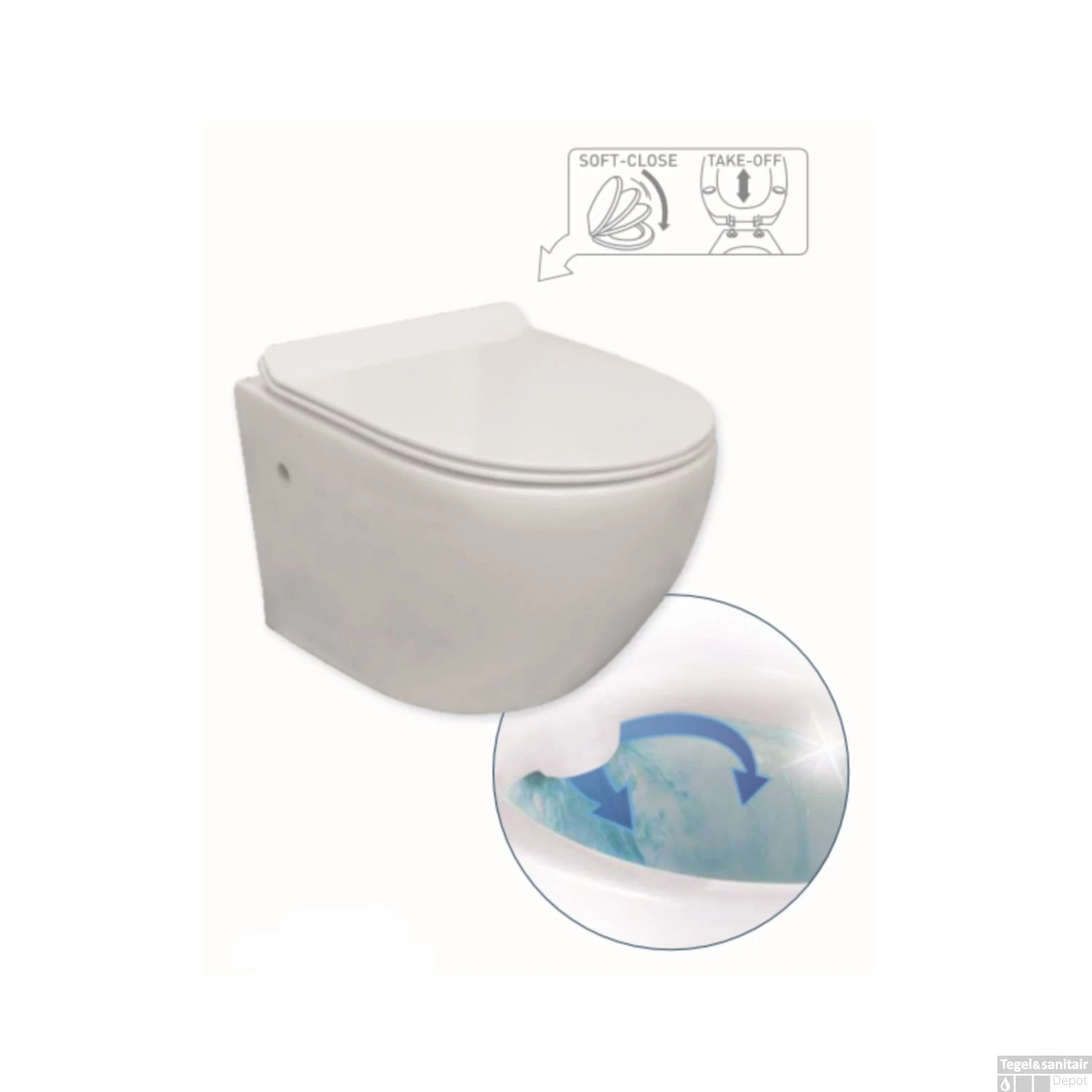 Wandcloset Aquaflow Zonder Spoelrand Met Soft-close Take-off Design Zitting 4 Wandcloset Aquaflow Zonder Spoelrand Met Soft-close Take-off Design Zitting - Afbeelding 2