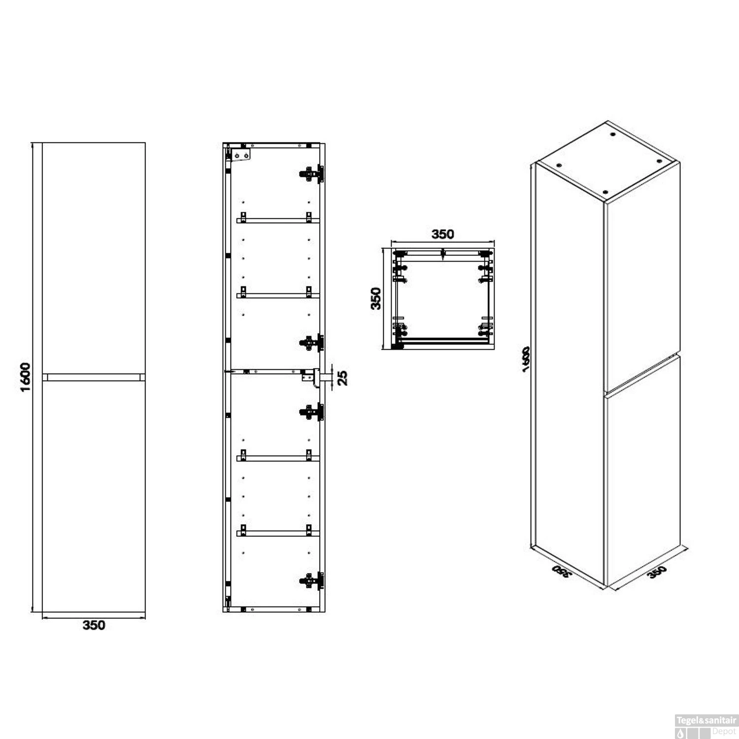 Hoge Kast 160 Cm Wiesbaden Vision 160x35x35 Wit (2 Deuren) 5 Hoge Kast 160 Cm Wiesbaden Vision 160x35x35 Wit (2 Deuren) - Afbeelding 3