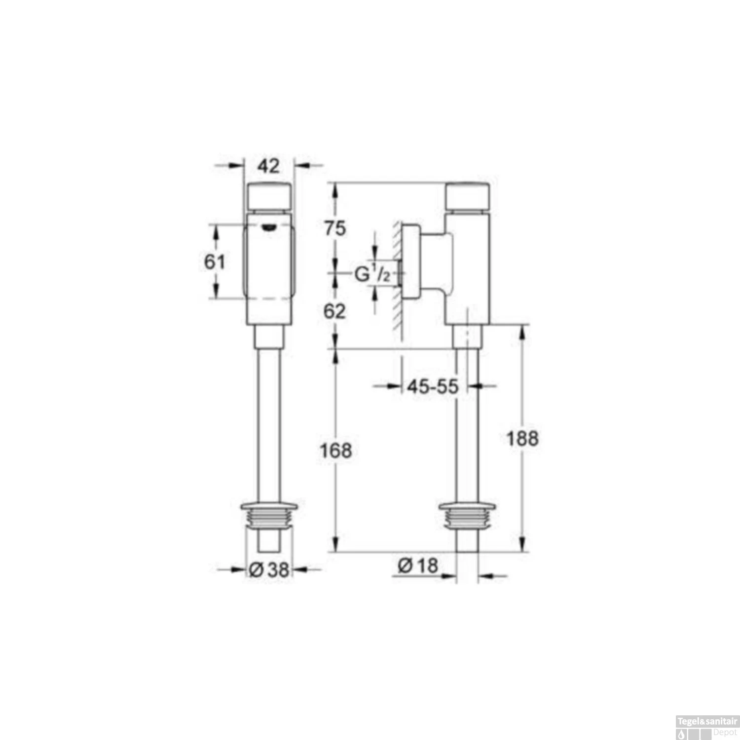 Grohe Urinoir Spoeler Rondo 1/2 Met Stopkraan Met Spoelpijp En Verbinder Chroom 4 Grohe Urinoir Spoeler Rondo 1/2 Met Stopkraan Met Spoelpijp En Verbinder Chroom - Afbeelding 2