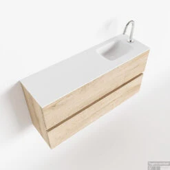 MONDIAZ ADA 100cm Toiletmeubel Washed Oak. LEX Wastafel Talc Rechts 1 Kraangat