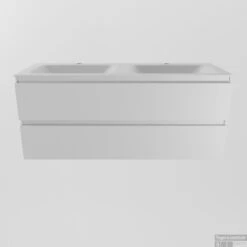 MONDIAZ AIVY 120cm Badmeubel Talc, Wastafel Talc Solid Surface Dubbel 2 Kraangaten Met Spiegelkast -Geberiter Meubels Geschaft aivy set1 wit 2lades cloud wit met kraangat 00092