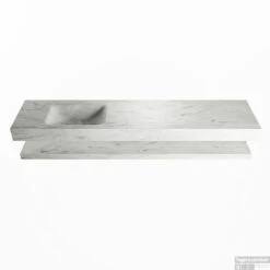 MONDIAZ ALAN-DLUX 200cm Planchet Opalo. Vrijhangende Wastafel CLOUD Links Zonder Kraangat, Kleur Opalo.