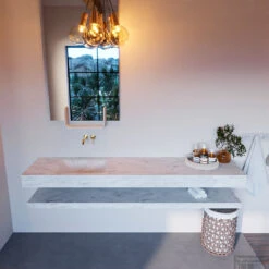 MONDIAZ ALAN-DLUX 200cm Planchet Opalo. Vrijhangende Wastafel CLOUD Links Zonder Kraangat, Kleur Opalo. -Geberiter Meubels Geschaft alan dluxe vrijhangend cloud opalo planchet opalo front2 0045 1945013856450