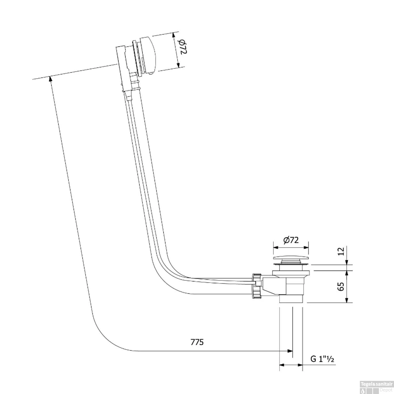 Badafvoercombinatie Polysan Met Waste 72 Mm Chrome 6 Badafvoercombinatie Polysan Met Waste 72 Mm Chrome - Afbeelding 4