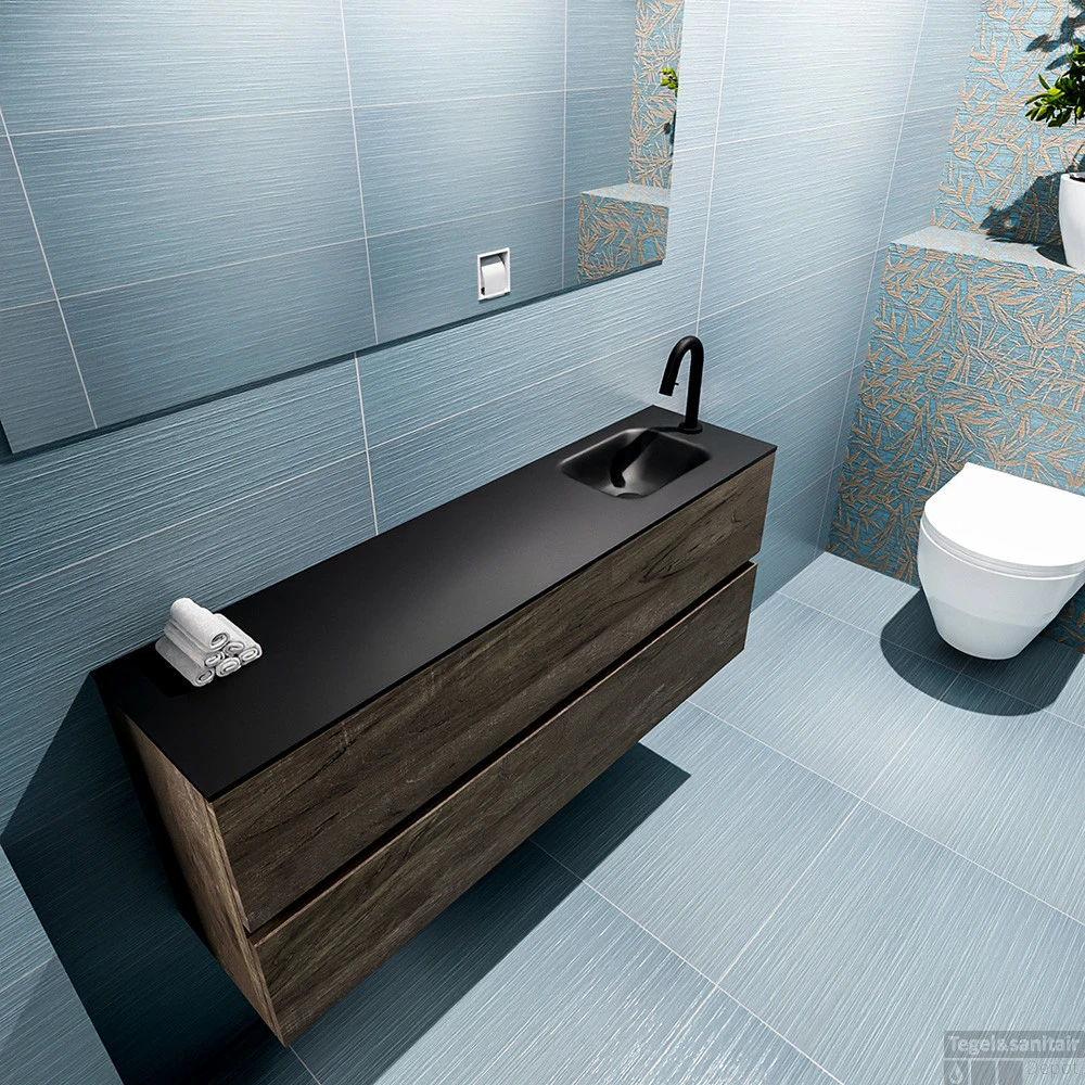 MONDIAZ ADA 120cm Toiletmeubel Dark Brown. LEX Wastafel Urban Rechts 1 Kraangat 5 MONDIAZ ADA 120cm Toiletmeubel Dark Brown. LEX Wastafel Urban Rechts 1 Kraangat - Afbeelding 3