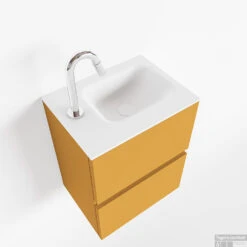 MONDIAZ ADA 40cm Toiletmeubel Ocher. LEX Wastafel Talc Links 1 Kraangat