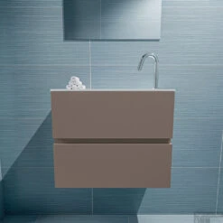 MONDIAZ ADA 60cm Toiletmeubel Smoke. LEX Wastafel Talc Rechts 1 Kraangat -Geberiter Meubels Geschaft badkamermeubel ada smoke model lex talc front 0011