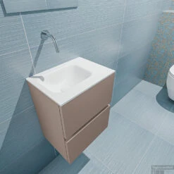 MONDIAZ ADA 40cm Toiletmeubel Smoke. LEX Wastafel Talc Links Zonder Kraangat -Geberiter Meubels Geschaft badkamermeubel ada smoke model lex talc top 0006