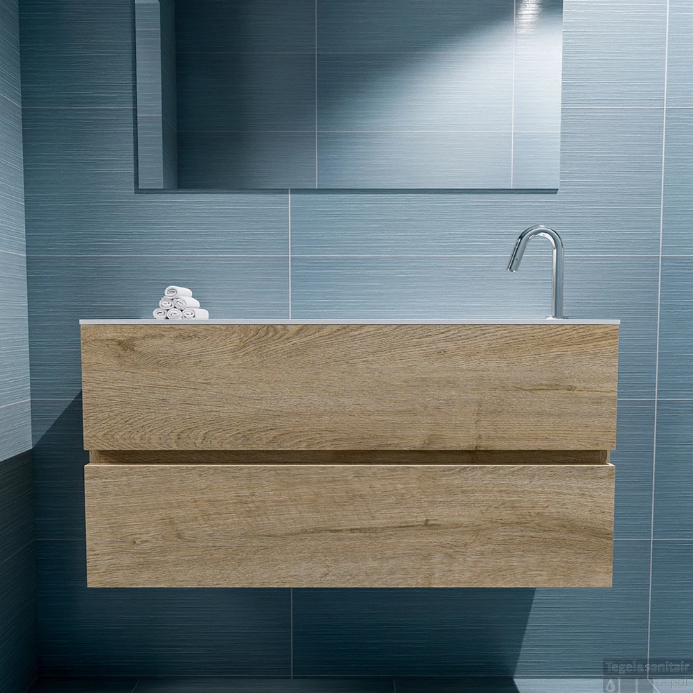 MONDIAZ ADA 100cm Toiletmeubel Washed Oak. LEX Wastafel Talc Rechts 1 Kraangat 6 MONDIAZ ADA 100cm Toiletmeubel Washed Oak. LEX Wastafel Talc Rechts 1 Kraangat - Afbeelding 4