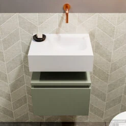 MONDIAZ ANDOR 40cm Toiletmeubel Army. LEX 40cm Wastafel Talc Rechts Geen Kraangat -Geberiter Meubels Geschaft badkamermeubel andor army model lex vrijhangend talc front 0004