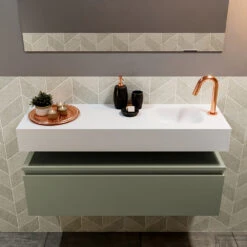 MONDIAZ ANDOR 100cm Toiletmeubel Army. LEX 100cm Wastafel Talc Rechts 1 Kraangat -Geberiter Meubels Geschaft badkamermeubel andor army model lex vrijhangend talc front 0029