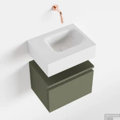 MONDIAZ ANDOR 40cm Toiletmeubel Army. LEX 40cm Wastafel Talc Rechts Geen Kraangat
