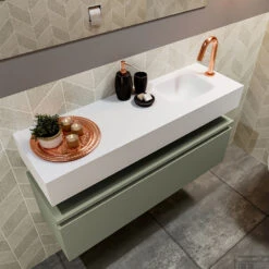 MONDIAZ ANDOR 100cm Toiletmeubel Army. LEX 100cm Wastafel Talc Rechts 1 Kraangat -Geberiter Meubels Geschaft badkamermeubel andor army model lex vrijhangend talc sidetop 0029