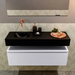 MONDIAZ ANDOR 100cm Toiletmeubel Cale. LEX 100cm Wastafel Urban Links Geen Kraangat -Geberiter Meubels Geschaft badkamermeubel andor clay model lex vrijhangend urban front 0026