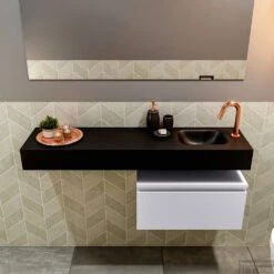 MONDIAZ ANDOR 60cm Toiletmeubel Cale. LEX 120cm Wastafel Urban Rechts 1 Kraangat -Geberiter Meubels Geschaft badkamermeubel andor clay model lex vrijhangend urban front 0041