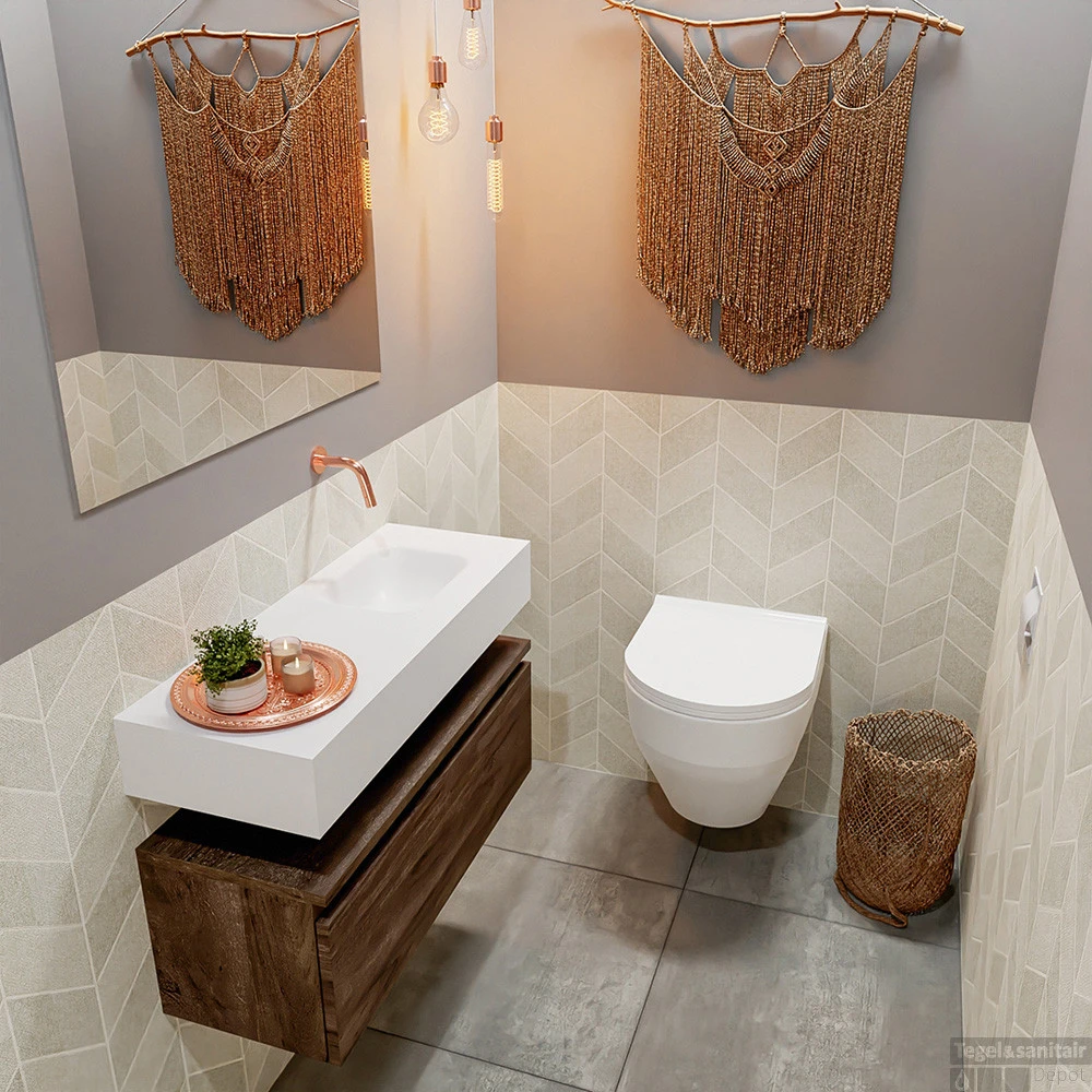 MONDIAZ ANDOR 80cm Toiletmeubel Dark Brown. LEX 80cm Wastafel Talc Rechts Geen Kraangat 4 MONDIAZ ANDOR 80cm Toiletmeubel Dark Brown. LEX 80cm Wastafel Talc Rechts Geen Kraangat - Afbeelding 2