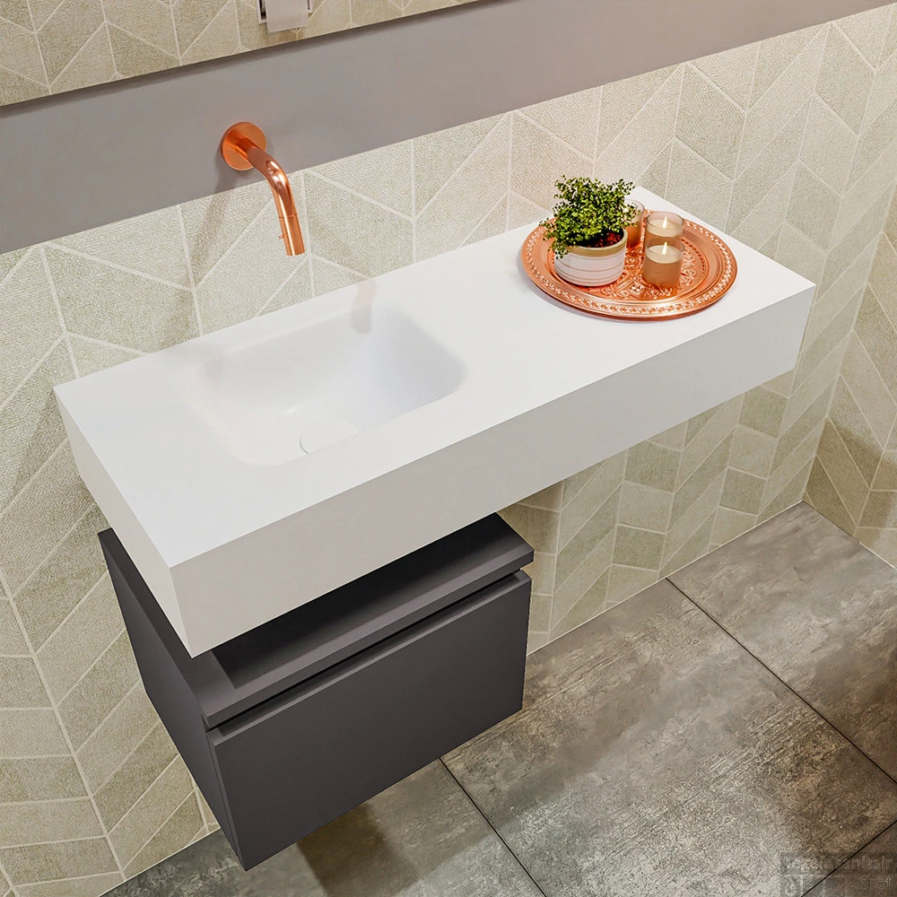 MONDIAZ ANDOR 40cm Toiletmeubel Dark Grey. LEX 80cm Wastafel Talc Links Geen Kraangat - Afbeelding 3