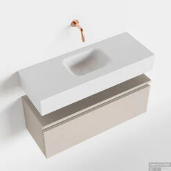 MONDIAZ ANDOR 80cm Toiletmeubel Linen. LEX 80cm Wastafel Talc Midden Geen Kraangat