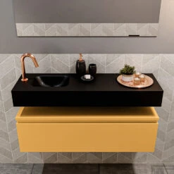 MONDIAZ ANDOR 100cm Toiletmeubel Ocher. LEX 100cm Wastafel Urban Links 1 Kraangat -Geberiter Meubels Geschaft badkamermeubel andor ocher model lex vrijhangend urban front 0025