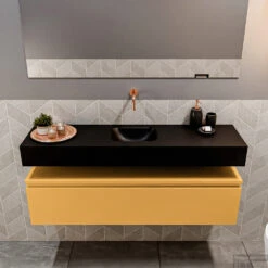 MONDIAZ ANDOR 120cm Toiletmeubel Ocher. LEX 120cm Wastafel Urban Midden Geen Kraangat -Geberiter Meubels Geschaft badkamermeubel andor ocher model lex vrijhangend urban front 0034