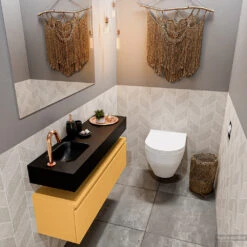 MONDIAZ ANDOR 100cm Toiletmeubel Ocher. LEX 100cm Wastafel Urban Links 1 Kraangat -Geberiter Meubels Geschaft badkamermeubel andor ocher model lex vrijhangend urban side 0025