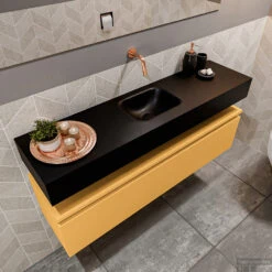 MONDIAZ ANDOR 120cm Toiletmeubel Ocher. LEX 120cm Wastafel Urban Midden Geen Kraangat -Geberiter Meubels Geschaft badkamermeubel andor ocher model lex vrijhangend urban sidetop 0034