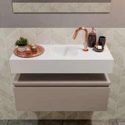 MONDIAZ ANDOR 80cm Toiletmeubel Smoke. LEX 80cm Wastafel Talc Midden 1 Kraangat -Geberiter Meubels Geschaft badkamermeubel andor smoke model lex vrijhangend talc front 0013