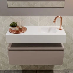 MONDIAZ ANDOR 80cm Toiletmeubel Smoke. LEX 80cm Wastafel Talc Rechts 1 Kraangat -Geberiter Meubels Geschaft badkamermeubel andor smoke model lex vrijhangend talc front 0019