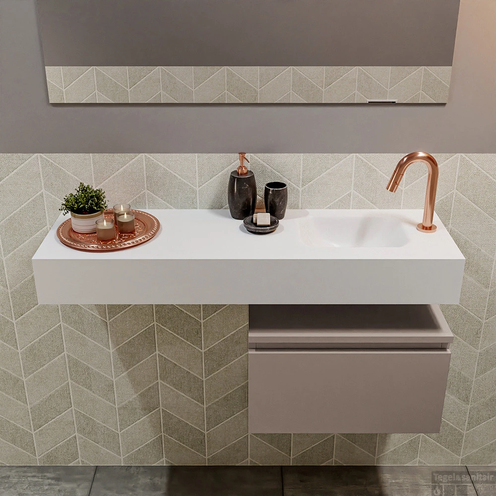 MONDIAZ ANDOR 50cm Toiletmeubel Smoke. LEX 100cm Wastafel Talc Rechts 1 Kraangat 6 MONDIAZ ANDOR 50cm Toiletmeubel Smoke. LEX 100cm Wastafel Talc Rechts 1 Kraangat - Afbeelding 4