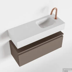 MONDIAZ ANDOR 80cm Toiletmeubel Smoke. LEX 80cm Wastafel Talc Rechts 1 Kraangat