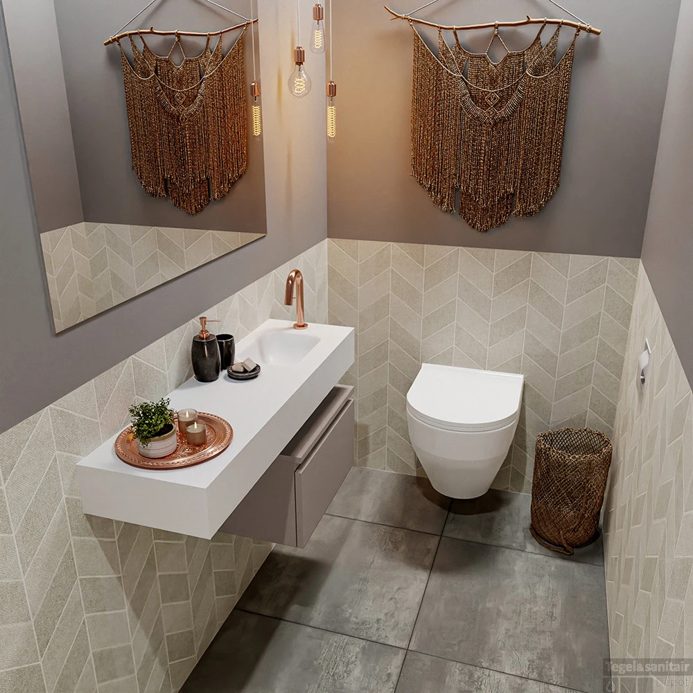 MONDIAZ ANDOR 50cm Toiletmeubel Smoke. LEX 100cm Wastafel Talc Rechts 1 Kraangat 4 MONDIAZ ANDOR 50cm Toiletmeubel Smoke. LEX 100cm Wastafel Talc Rechts 1 Kraangat - Afbeelding 2