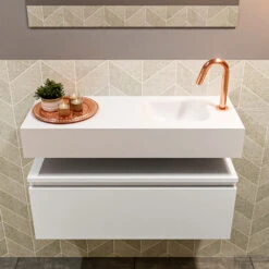 MONDIAZ ANDOR 80cm Toiletmeubel Talc. LEX 80cm Wastafel Talc Rechts 1 Kraangat -Geberiter Meubels Geschaft badkamermeubel andor talc model lex vrijhangend talc front 0019