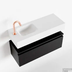 MONDIAZ ANDOR 80cm Toiletmeubel Urban. LEX 80cm Wastafel Talc Links 1 Kraangat