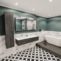 Badkamermeubel BWS Madrid Antraciet 150x45x30 Cm Mat Witte Solid Surface Wastafel Links (2 Lades, 1 Kraangat) -Geberiter Meubels Geschaft badkamermeubel bws madrid washed oak 150 mat wit solid surface wastafel links 2lds 1krg detail2