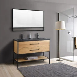 Badkamermeubel Casajoy Miami 120x46x90cm Eiken Met Artificial Stone Wastafel Zwart