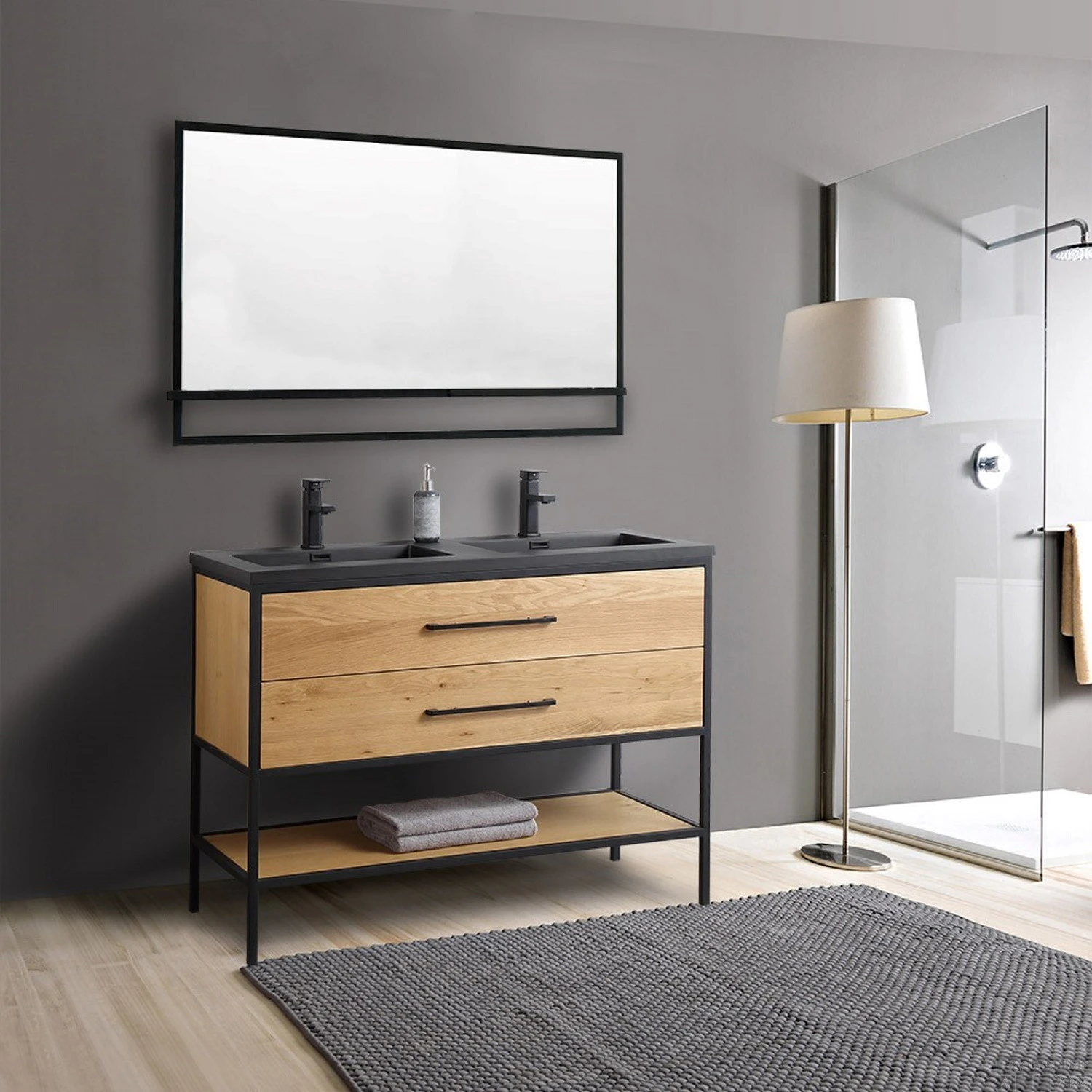 Badkamermeubel Casajoy Miami 120x46x90cm Eiken Met Artificial Stone Wastafel Zwart 3 Badkamermeubel Casajoy Miami 120x46x90cm Eiken Met Artificial Stone Wastafel Zwart