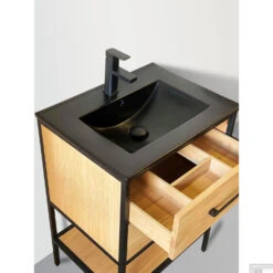Badkamermeubel Casajoy Miami 60x46x90cm Eiken Met Keramieken Wastafel Zwart -Geberiter Meubels Geschaft badkamermeubel casajoy miami 60x46x90cm eiken met keramieken wastafel zwart detail