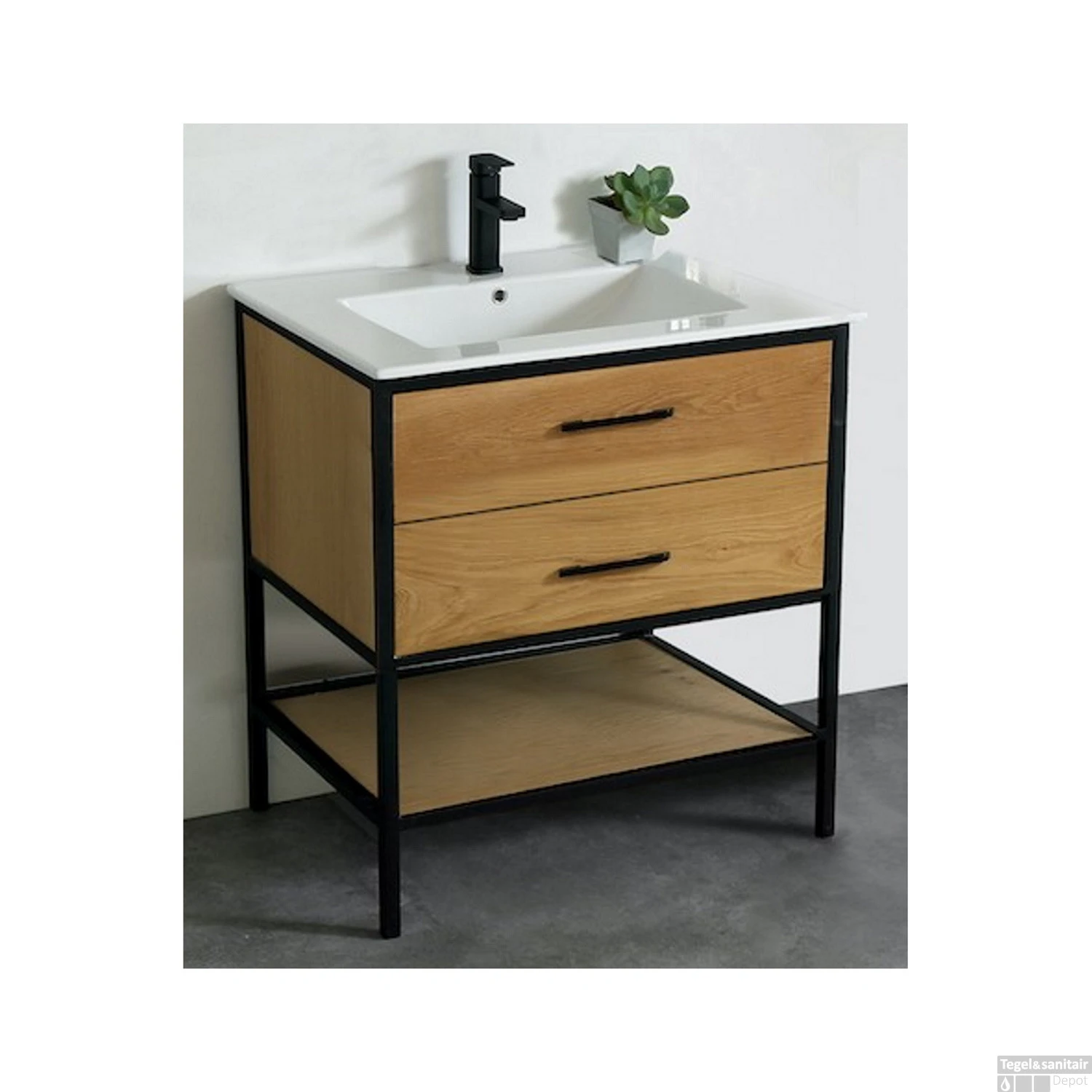 Badkamermeubel Casajoy Miami 80x46x90cm Eiken Met Keramieken Wastafel Wit 4 Badkamermeubel Casajoy Miami 80x46x90cm Eiken Met Keramieken Wastafel Wit - Afbeelding 2