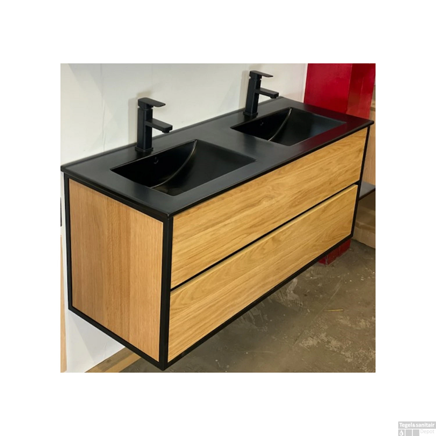 Badkamermeubel Casajoy Wood 120x46x55 Cm Eiken Met Keramieken Wastafel Zwart 4 Badkamermeubel Casajoy Wood 120x46x55 Cm Eiken Met Keramieken Wastafel Zwart - Afbeelding 2