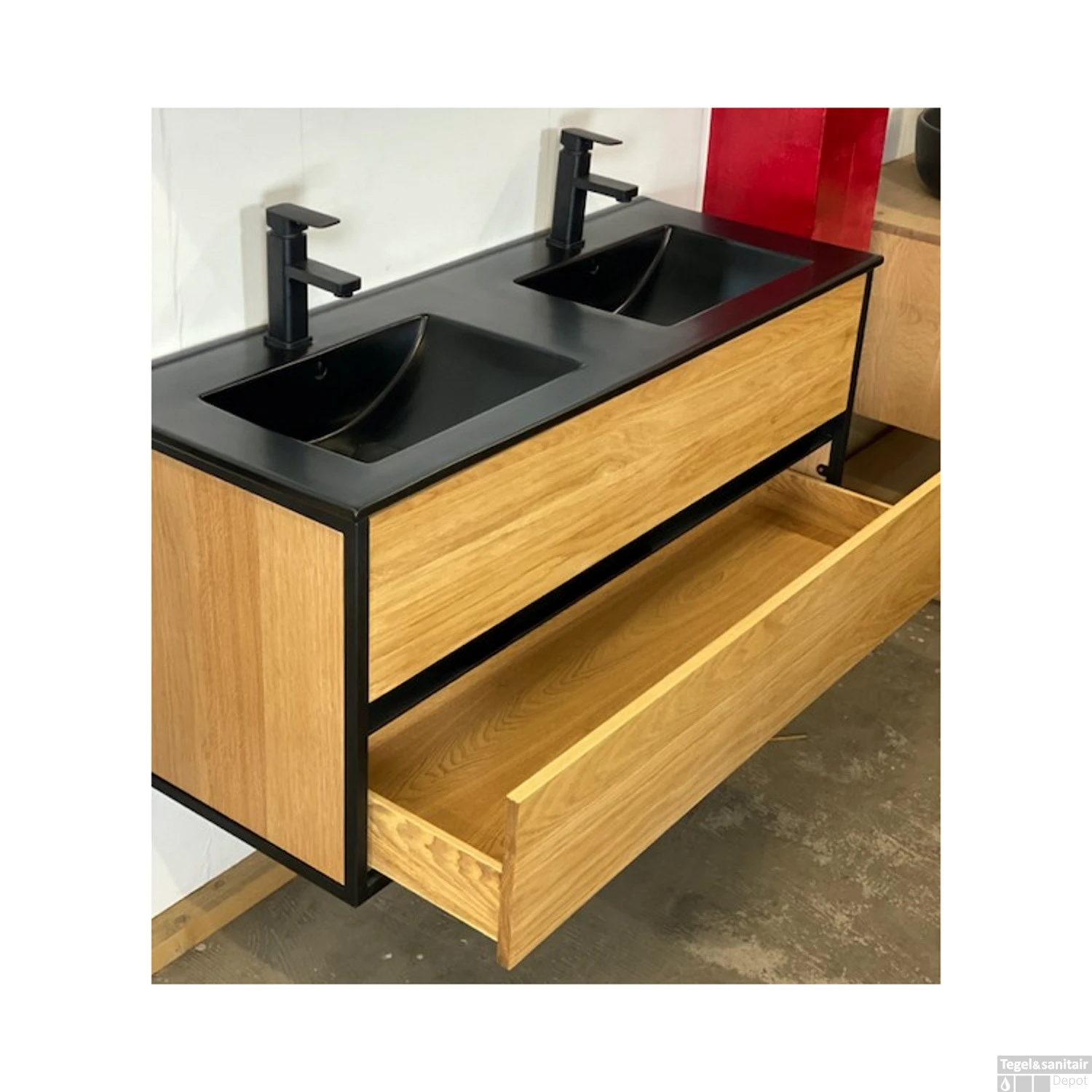 Badkamermeubel Casajoy Wood 120x46x55 Cm Eiken Met Keramieken Wastafel Zwart 6 Badkamermeubel Casajoy Wood 120x46x55 Cm Eiken Met Keramieken Wastafel Zwart - Afbeelding 4