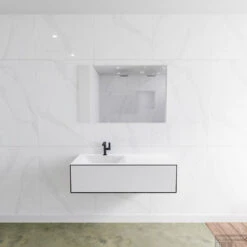 Badkamermeubelset Mondiaz LAGOM 110 Cm Linkse Wastafel Solid Surface Met 1 Kraangat Mat Zwart (1 Lade)