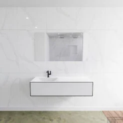 Badkamermeubelset Mondiaz LAGOM 130 Cm Linkse Wastafel Solid Surface Met 1 Kraangat Mat Zwart (1 Lade)