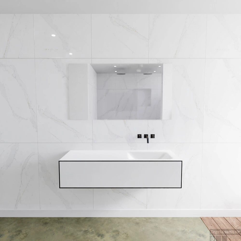 Badkamermeubelset Mondiaz LAGOM 130 Cm Rechtse Wastafel Solid Surface Zonder Kraangaten Mat Zwart (1 Lade) 3 Badkamermeubelset Mondiaz LAGOM 130 Cm Rechtse Wastafel Solid Surface Zonder Kraangaten Mat Zwart (1 Lade)