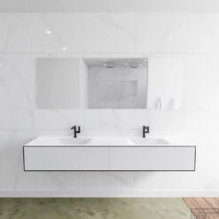 Badkamermeubelset Mondiaz LAGOM 200 Cm Dubbele Wastafel Solid Surface Met 2 Kraangaten Mat Zwart (2 Laden)