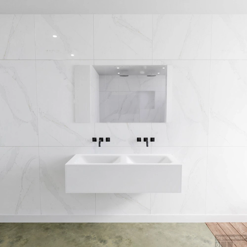 Badkamermeubelset Mondiaz LAGOM 120 Cm Dubbele Waskom Solid Zonder Kraangaten Mat Wit (1 Lade) 3 Badkamermeubelset Mondiaz LAGOM 120 Cm Dubbele Waskom Solid Zonder Kraangaten Mat Wit (1 Lade)