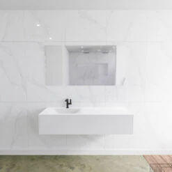 Badkamermeubelset Mondiaz LAGOM 140 Cm Linkse Waskom Solid Met 1 Kraangat Mat Wit (1 Lade)