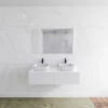 Badkamermeubelset Mondiaz LAGOM 120 Cm Met Topblad Dubbele Wastafel Solid Surface Opzetkom Binx Met 2 Kraangaten Mat Wit (2 Laden)