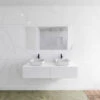 Badkamermeubelset Mondiaz LAGOM 140 Cm Met Topblad Dubbele Wastafel Solid Surface Opzetkom Binx Met 2 Kraangaten Mat Wit (2 Laden) 2 Badkamermeubelset Mondiaz LAGOM 140 Cm Met Topblad Dubbele Wastafel Solid Surface Opzetkom Binx Met 2 Kraangaten Mat Wit (2 Laden) -Geberiter Meubels Geschaft badkamermeubel met solid surface wastafel model lagom front white 00172