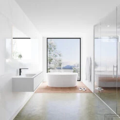 Badkamermeubelset Mondiaz LAGOM 130 Cm Linkse Wastafel Solid Surface Met 1 Kraangat Mat Zwart (1 Lade) -Geberiter Meubels Geschaft badkamermeubel met solid surface wastafel model lagom side 00047