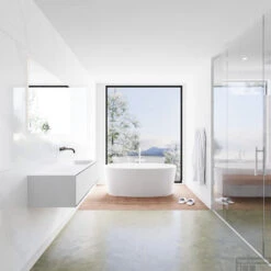 Badkamermeubelset Mondiaz LAGOM 130 Cm Rechtse Wastafel Solid Surface Zonder Kraangaten Mat Zwart (1 Lade) 8 Badkamermeubelset Mondiaz LAGOM 130 Cm Rechtse Wastafel Solid Surface Zonder Kraangaten Mat Zwart (1 Lade) -Geberiter Meubels Geschaft badkamermeubel met solid surface wastafel model lagom side 00055